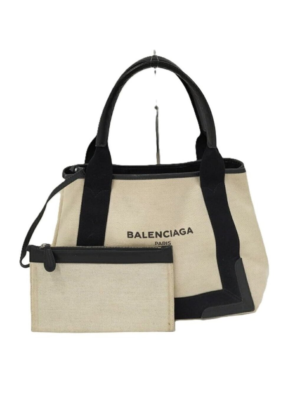 Balenciaga Navy Cabas S Handbag Canvas Ivory Black